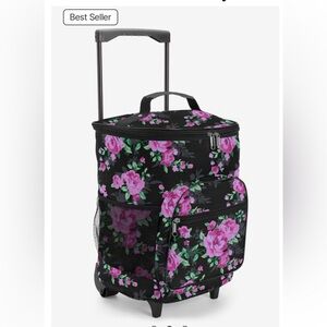 Travel Bag On Wheels. Retractable Handle. Mesh Side Pockets. Black & Pink ~ NWT
